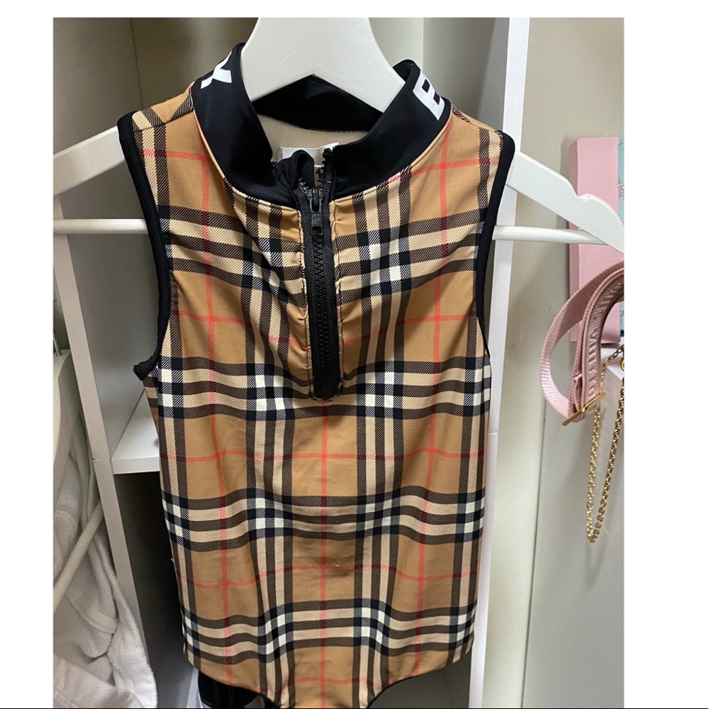 Burberry Girls Sierra Checker Zip Swimsuit Size 12